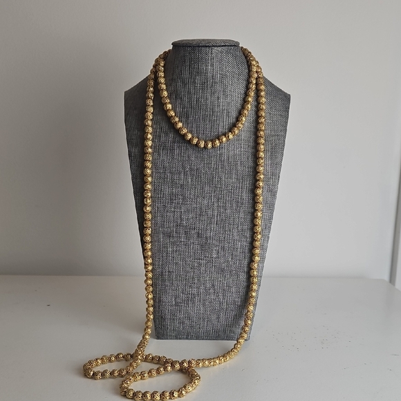 Triple Strand Gold Beaded Necklace - Picture 2 of 8